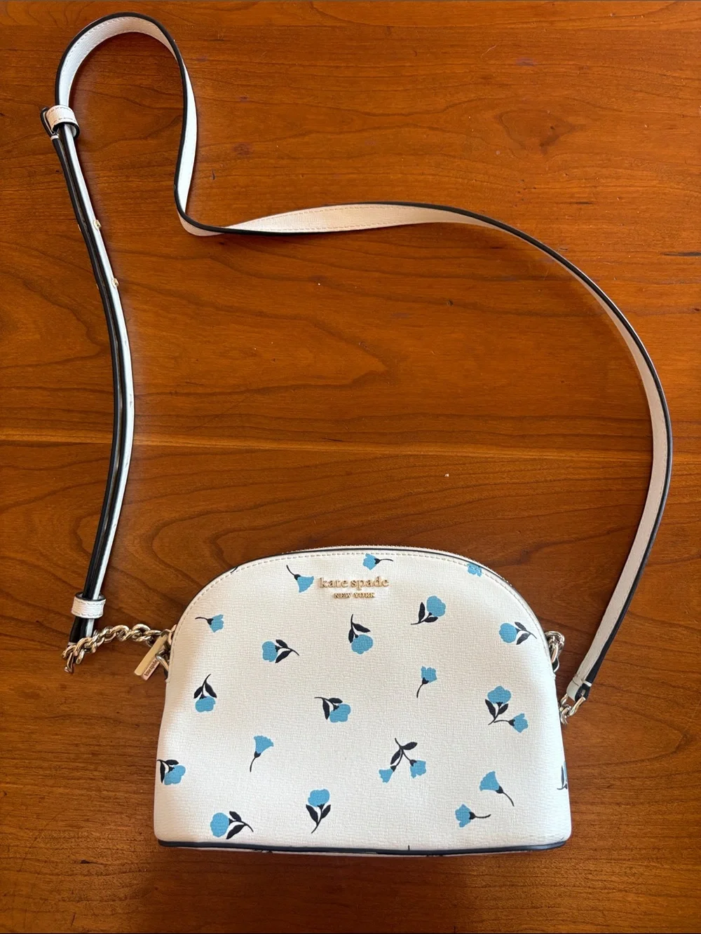 kate spade White Crossbody with Blue Floral Print